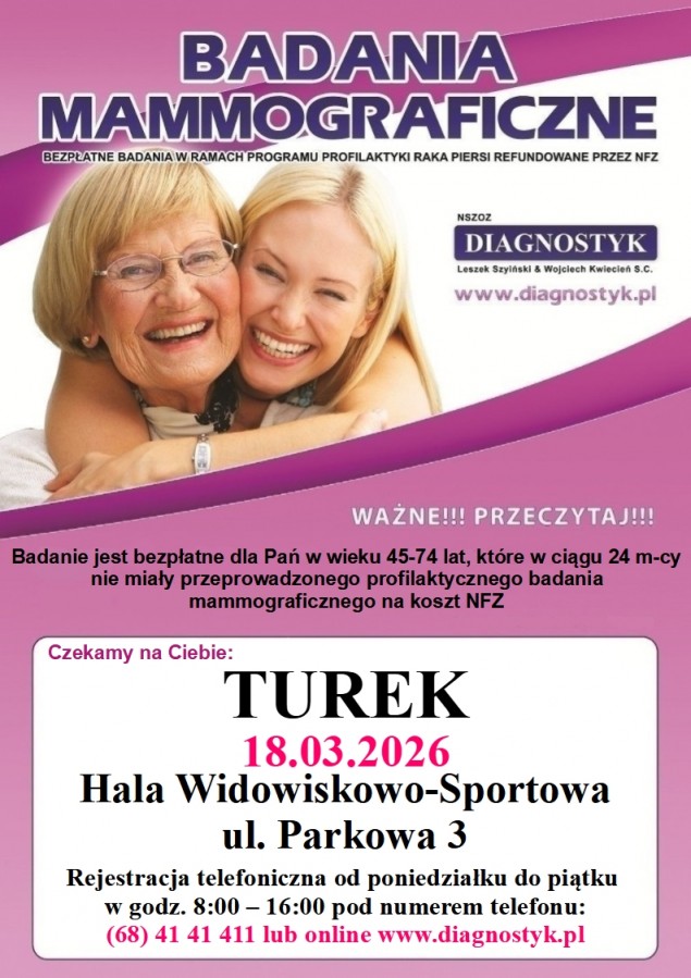Zapraszamy na bezpłatne badania mammograficzne